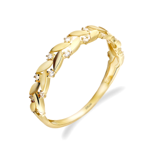 Pierścionek złoty listki i białe cyrkonie AR VX7-X7ZR0659 próba 375