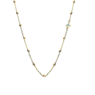 Naszyjnik złoty krzyżyk z niebieską emalią i grawerowane kulki AR X6FOR6N11064-DC-LZM1-LP próba 585