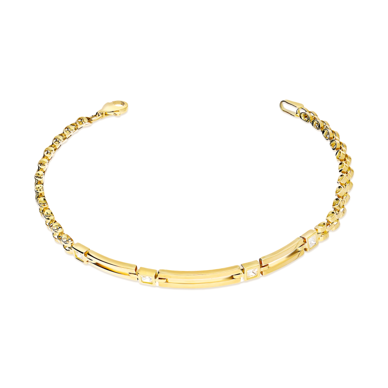 Bransoleta złota kwadratowe cyrkonie prostokąty i płotek