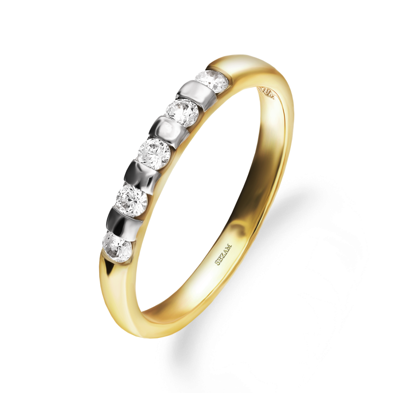 Pierścionek złoty z białymi cyrkoniami i blaszkami próba 375