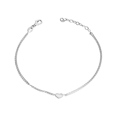 Bransoleta srebrna gładkie serce na podwójnej bransolecie anker
