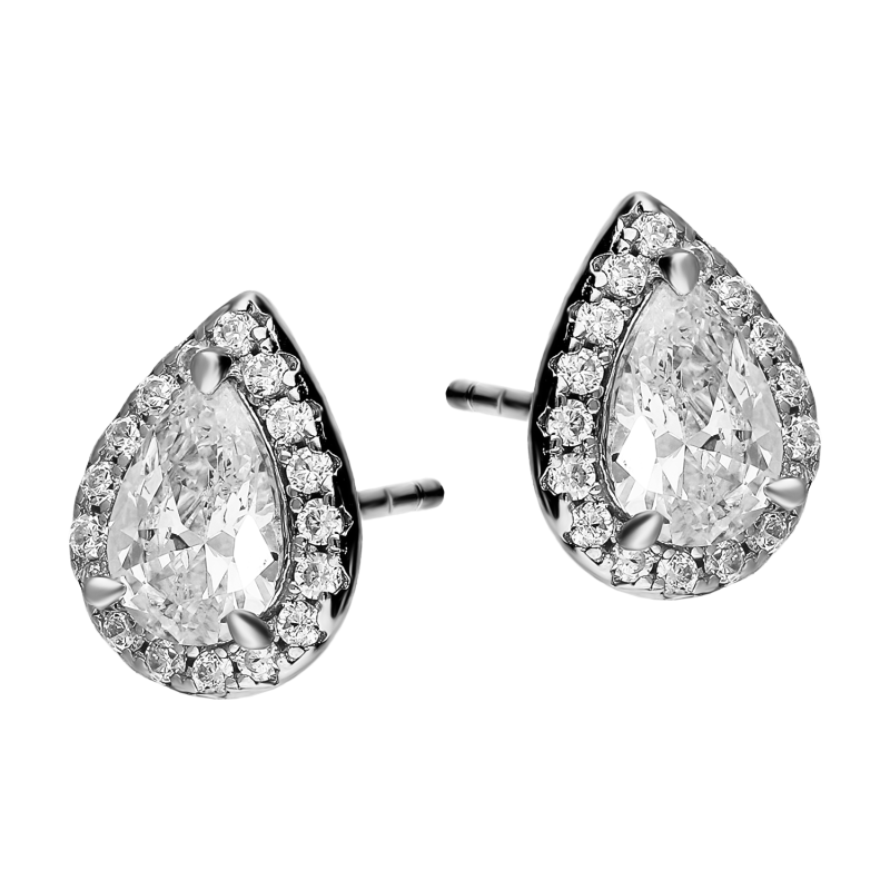 Kolczyki srebrne markiza kropla z białymi cyrkoniami/sztyft