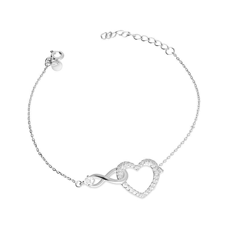 Bransoleta srebrna klanówka serce z infinity