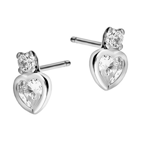 Kolczyki srebrne z sercem i cyrkonią/sztyft