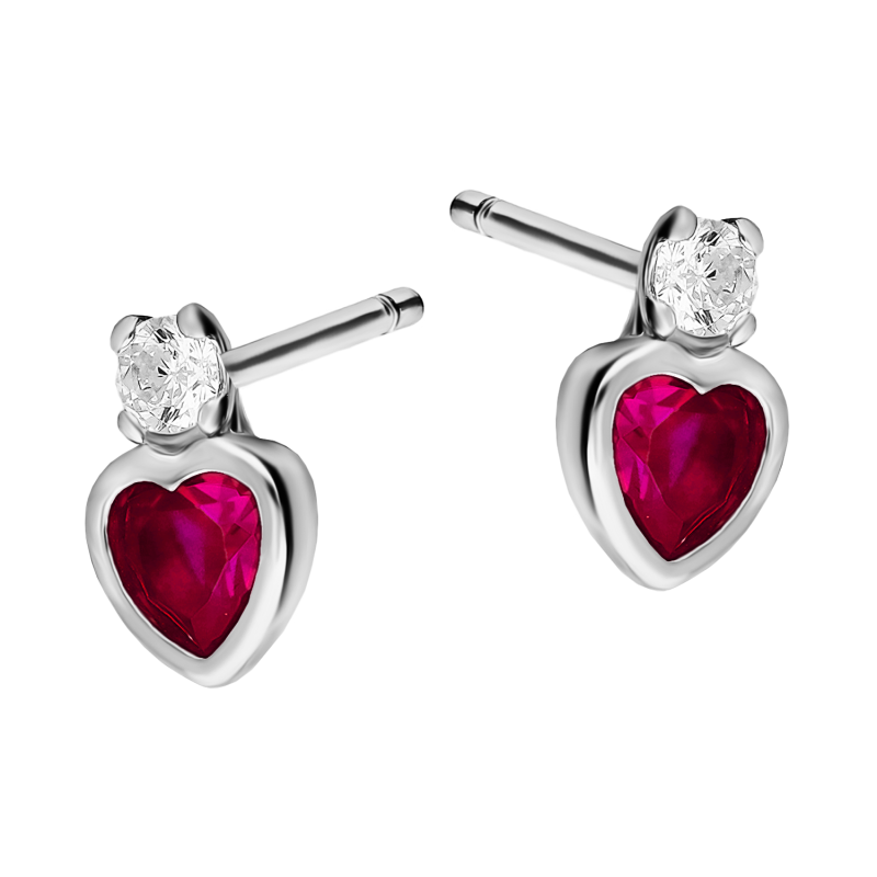 Kolczyki srebrne z sercem z czerwoną cyrkonią/sztyft