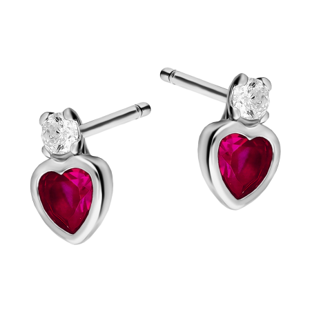 Kolczyki srebrne z sercem z czerwoną cyrkonią/sztyft