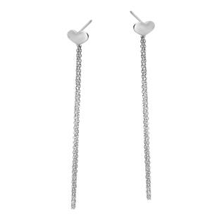 Kolczyki srebrne gładkie serce i wiszące łańcuszki anker/sztyft