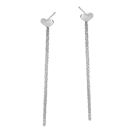 Kolczyki srebrne gładkie serce i wiszące łańcuszki anker/sztyft