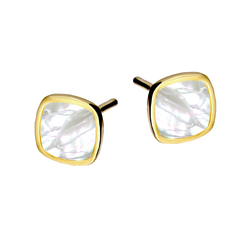 Pozłacane Kolczyki Kwadrat Masa Perłowa - JubilerSezam.pl