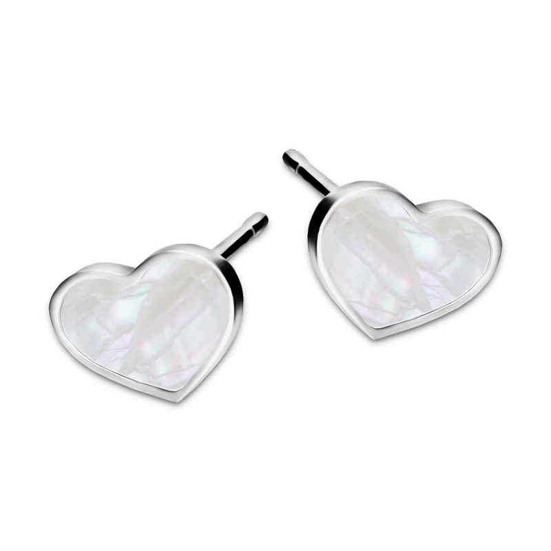 Kolczyki srebrne z sercem z masą perłową