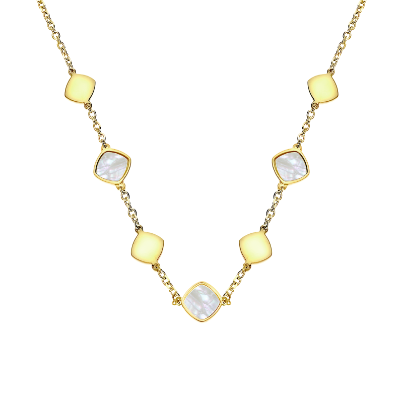 Pozłacany Naszyjnik z Masą Perłową Kwadraty - JubilerSezam.pl