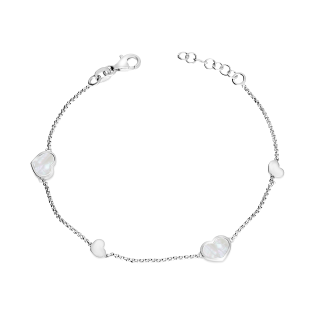 Srebrna bransoletka z sercami - Masa perłowa - JubilerSezam.pl