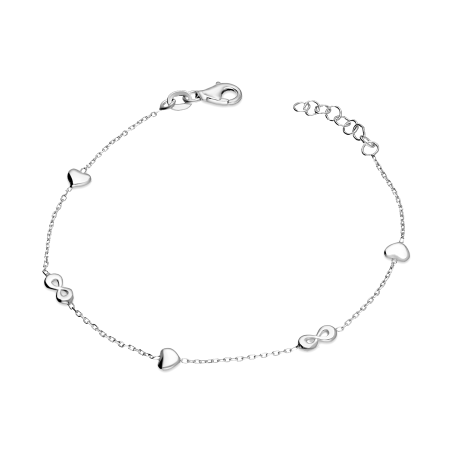 Bransoleta srebrna z sercami i infinity