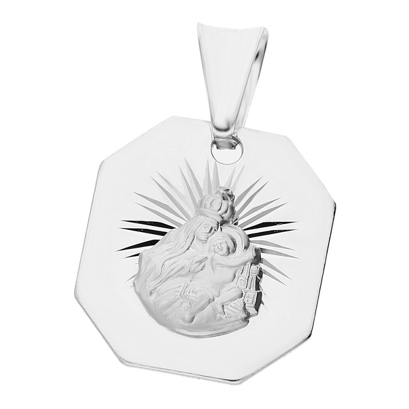 Medalik srebrny rodowany Szkaplerz ośmiokątny