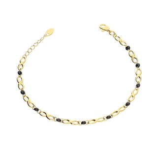 Bransoleta złota infinity i czarne kulki