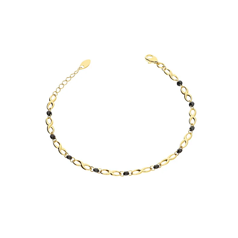 Bransoleta złota infinity i czarne kulki