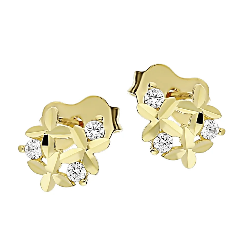 Kolczyki złote kwiatki z cyrkoniami