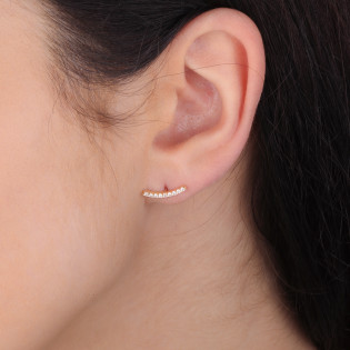 Kolczyki złote rząd białych cyrkonii w łuku