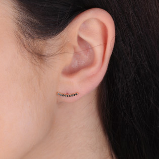 Kolczyki złote rząd czarnych cyrkonii w łuku próba 375