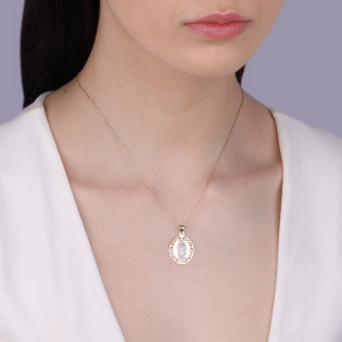 Medalik złoty Niepokalana w ażurowym owalu próba 375