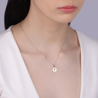 Krzyżyk złoty krzyżyk wycięty w kole z cyrkoniami próba 375