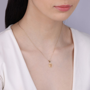 Medalik złoty owal z wizerunkiem Pana Jezusa i cyrkoniami próba 585