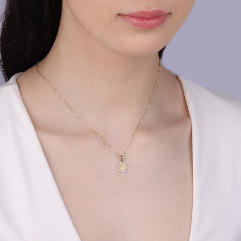 Medalik złoty Niepokalana w owalu z cyrkoniami próba 375