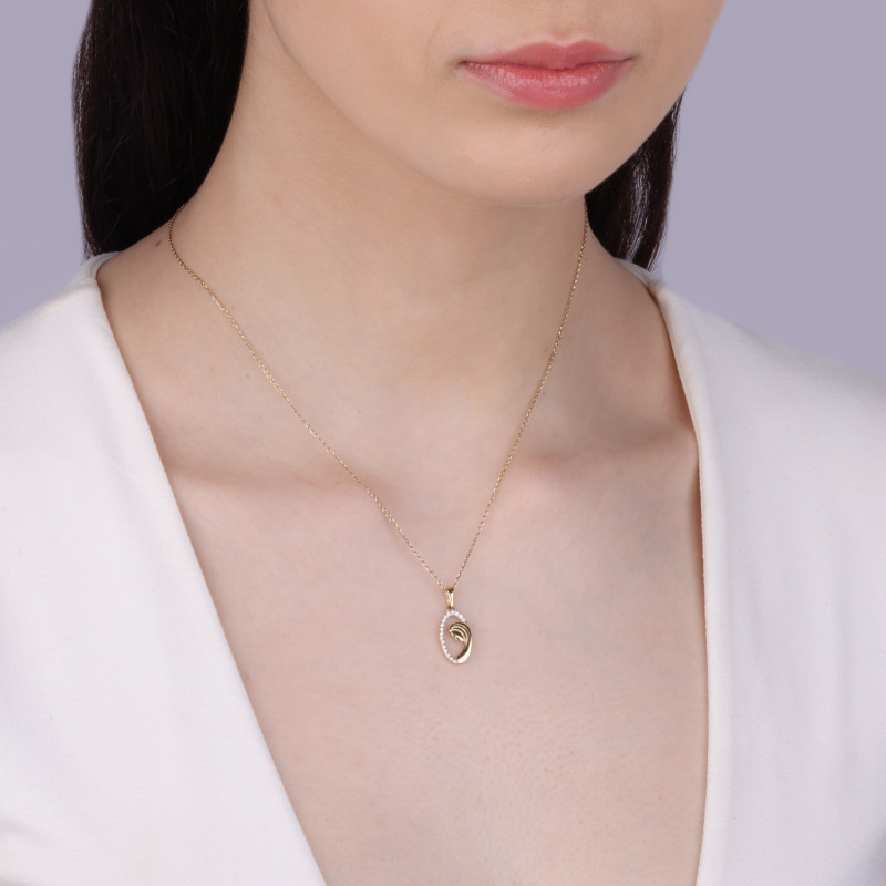 Medalik złoty Matka Boska w owalu z cyrkoniami po boku próba 585