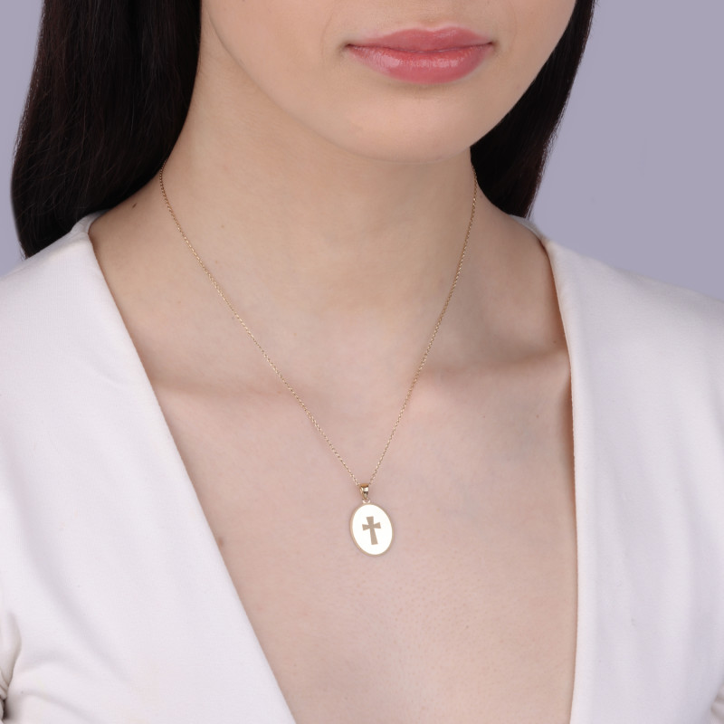 Medalik złoty owalna blaszka z różą i modlitwą o pogodę Ducha próba 585