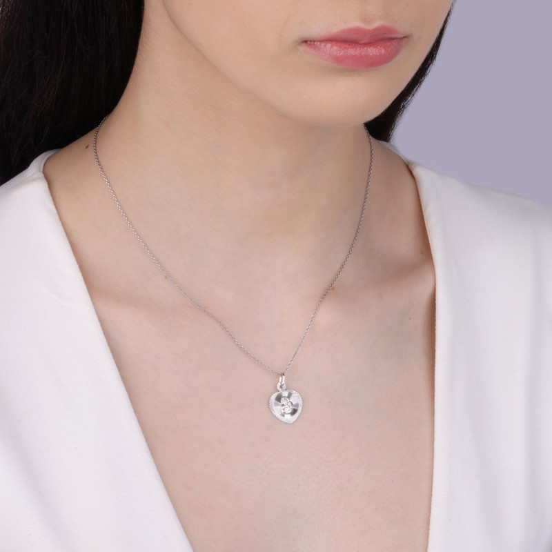 Medalik białe złoto Matka Boska Częstochowska w sercu próba 585