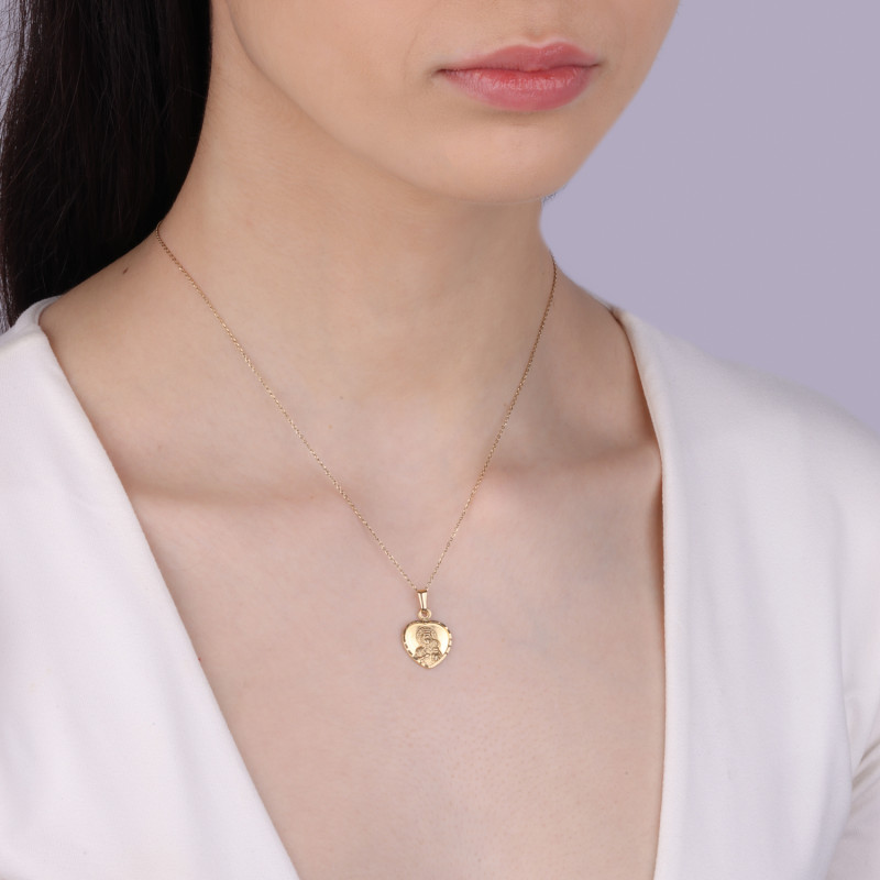 Medalik złoty Częstochowska w sercu z grawerem zewnątrz próba 585