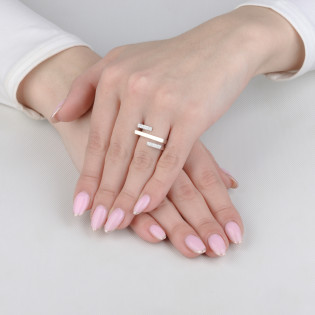 Pierścionek srebrny złota blaszka i cyrkonie