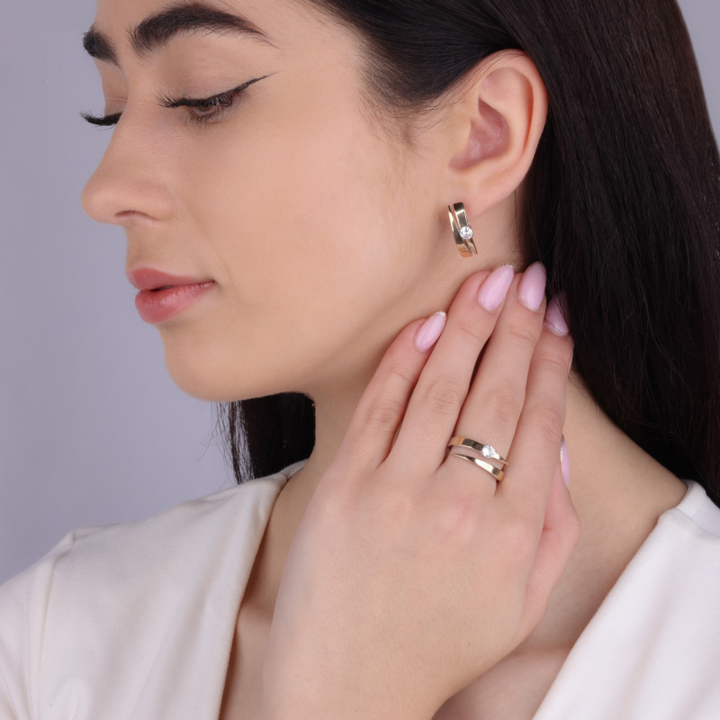 Kolczyki srebrne mijanka ze złotą blaszką i cyrkonią