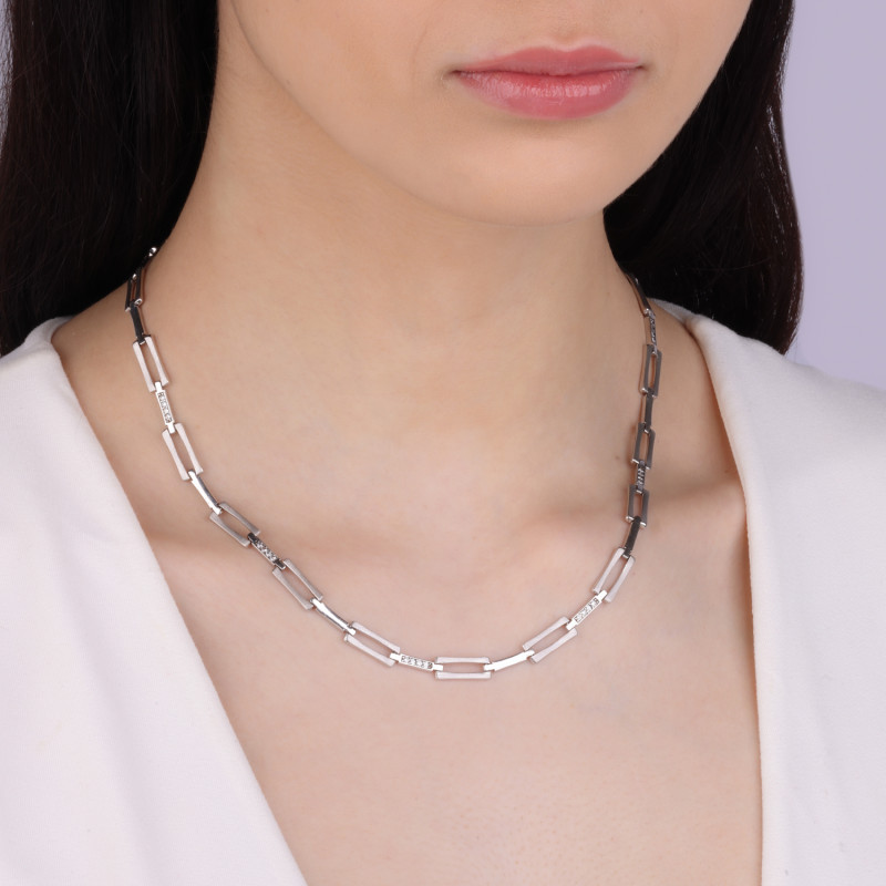 Naszyjnik srebrny prostokątne ramki i cyrkonie