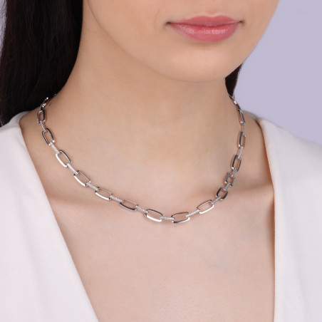 Naszyjnik srebrny prostokątne ramki i cyrkonie