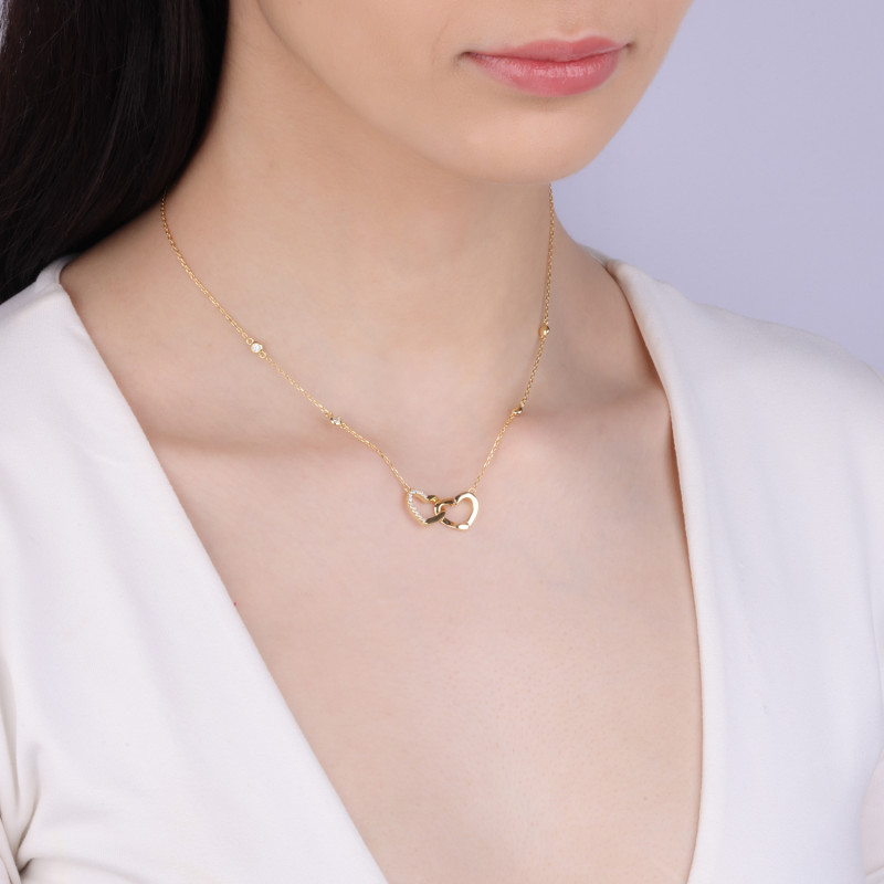 Naszyjnik pozłacany klanówka z sercami i białe cyrkonie