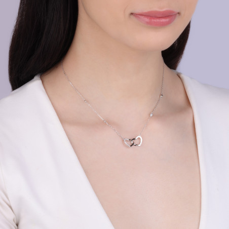 Naszyjnik srebrny klanówka z sercami i białe cyrkonie