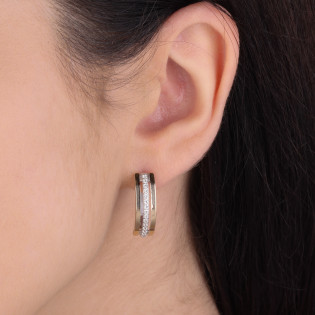 Kolczyki srebrne rząd cyrkonii i złote blaszki