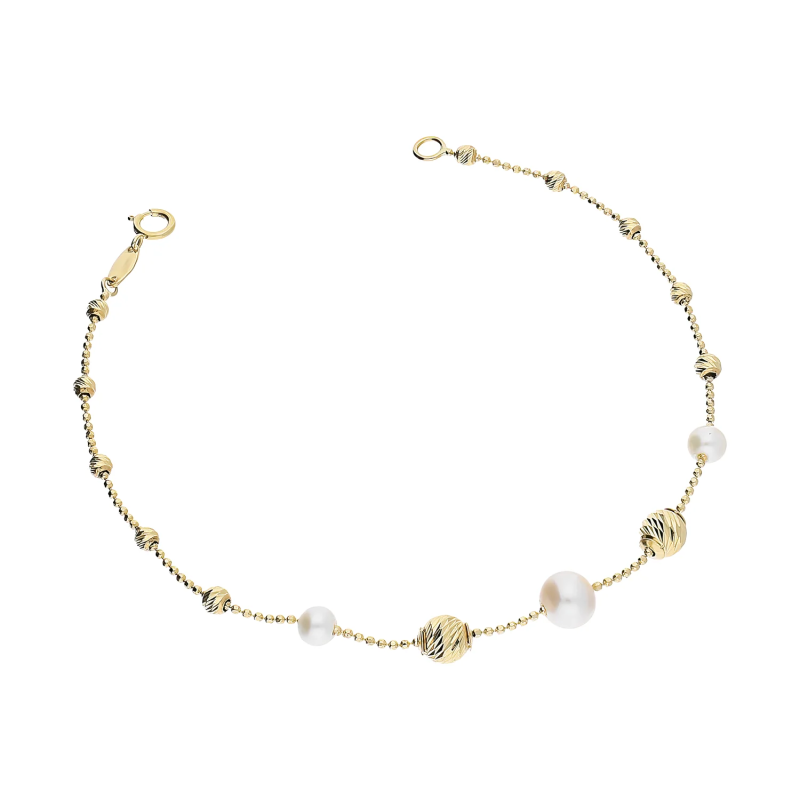 Bransoleta złota z perłami i grawerowanymi kulkami próba 375