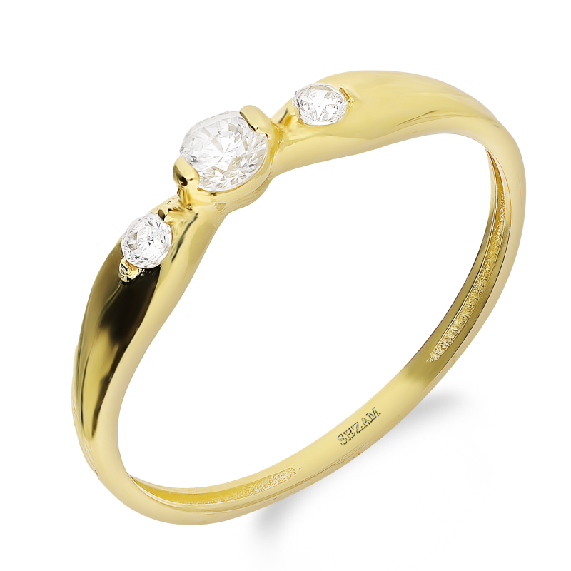 Pierścionek złoty z trzema białymi cyrkoniami