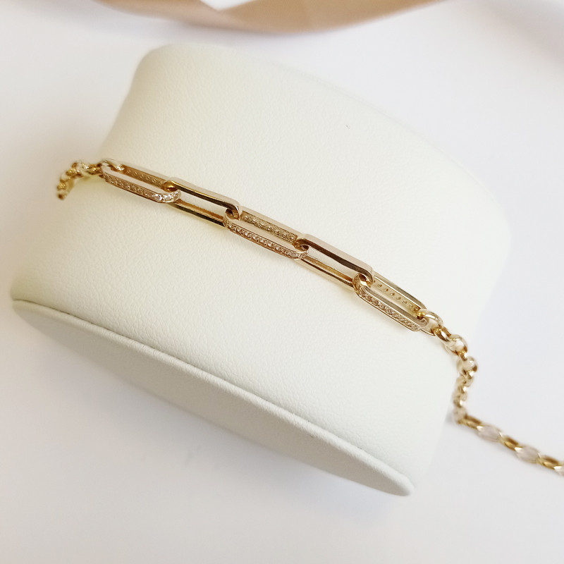 Bransoleta złota anker long z cyrkoniami