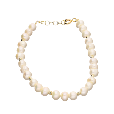 Bransoleta złota z perłami i grawerowanymi kulkami VJ 63-340 perła próba 585