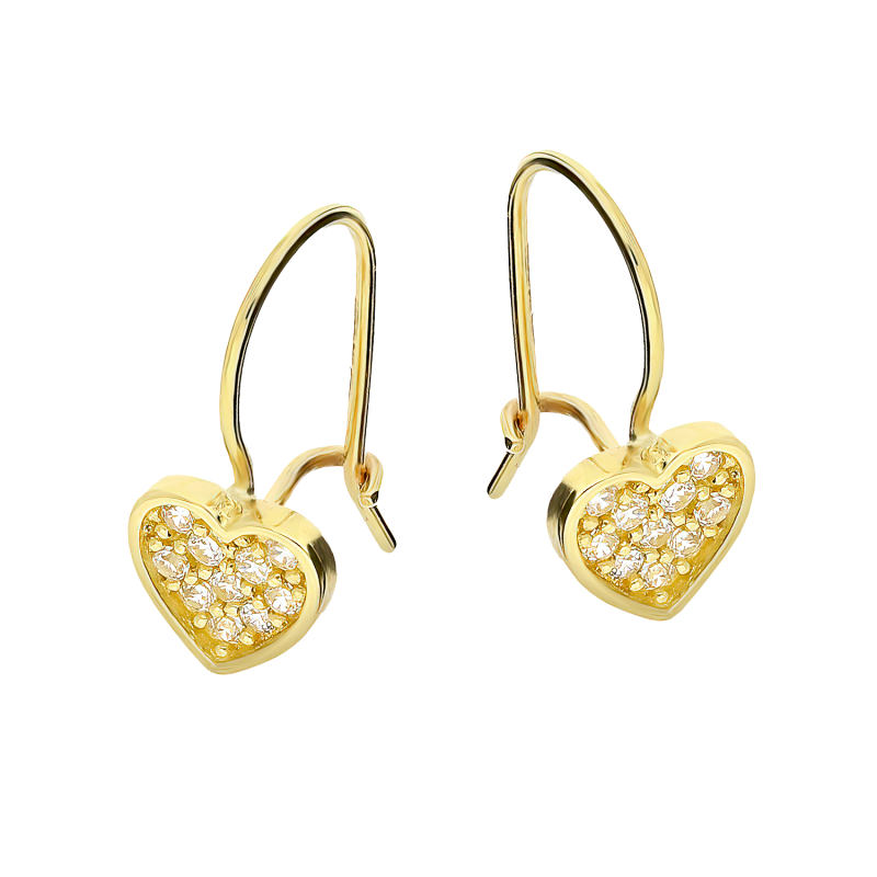 Kolczyki złote dla dziewczynki serce z cyrkoniami próba 585
