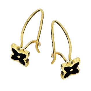 Kolczyki złote koniczyna z czarną emalią próba 585