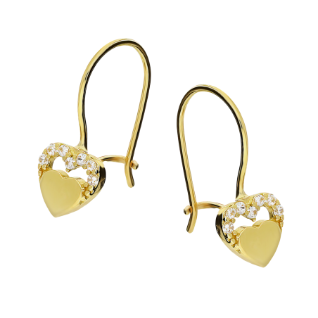 Kolczyki złote dla dziewczynki serce z białymi cyrkoniami próba 585