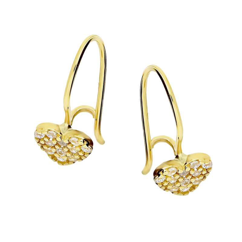 Kolczyki złote dla dziewczynki serce z białymi cyrkoniami próba 585