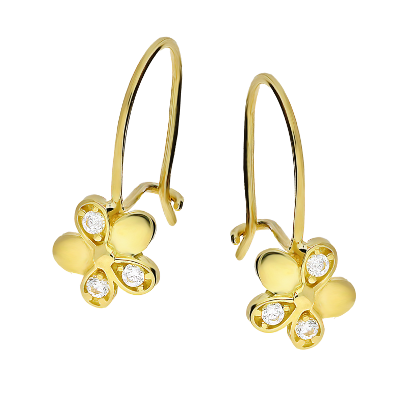 Kolczyki złote dla dziewczynki kwiatek z cyrkoniam próba 375