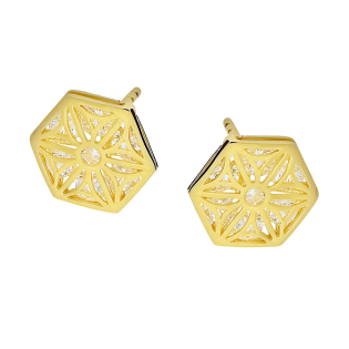 Kolczyki złote ażurowy kwiat z cyrkoniami/sztyft MZ T57-ES-28-CZ próba 585