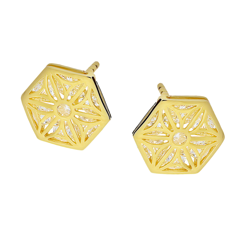 Kolczyki złote ażurowy kwiat z cyrkoniami/sztyft MZ T57-ES-28-CZ próba 585