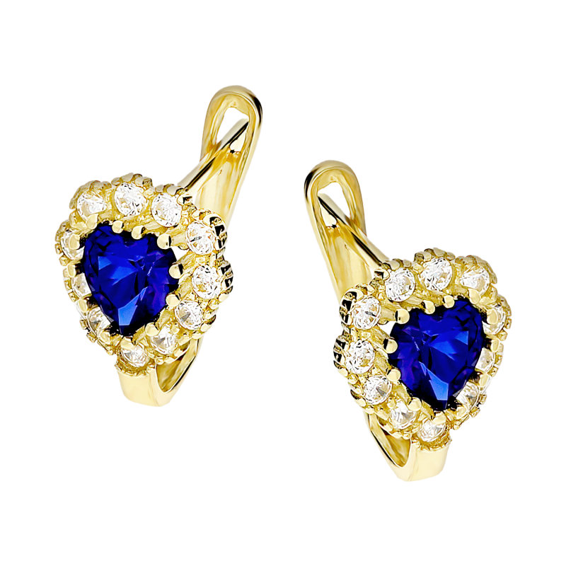 Kolczyki złote dla dziewczynki serce z niebieską cyrkonią próba 585